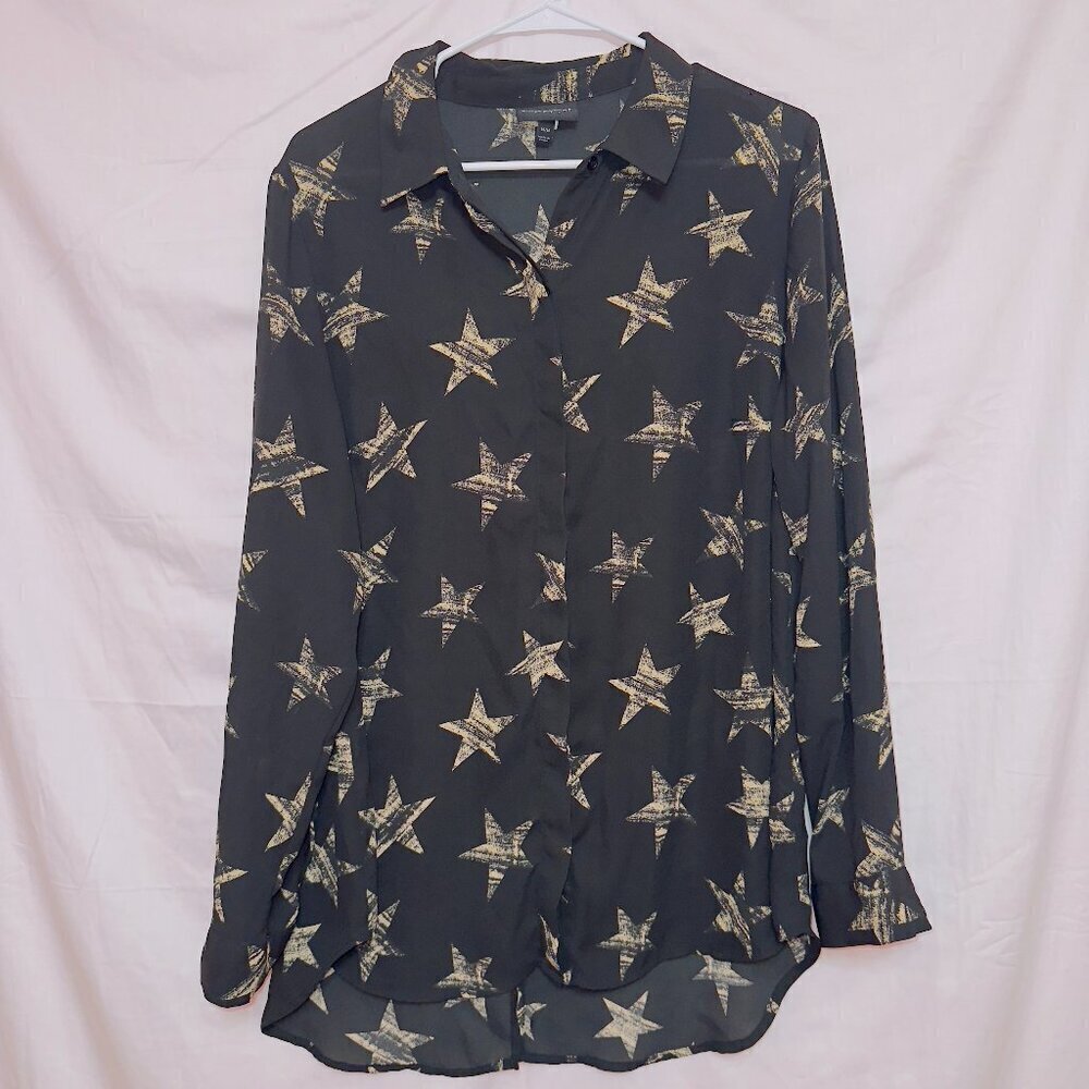 Lane Bryant Plus Size Black Star Print Long Sleeve Blouse Top size 14/16